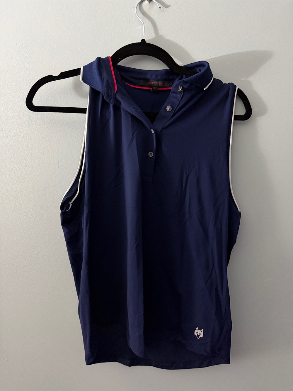 Sleeveless Hooded Polo Tank Top - Navy by Grey's Inn